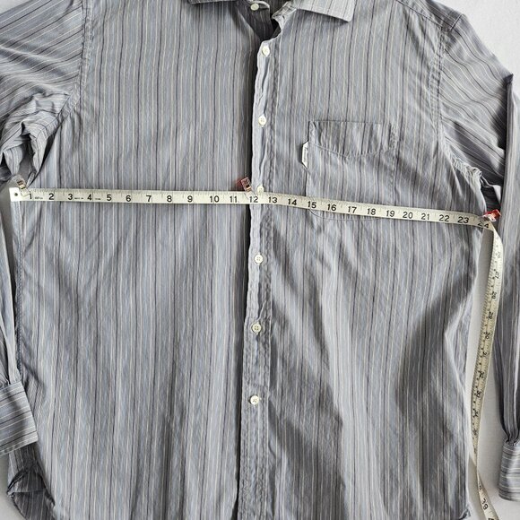Faconnable Men's XL Extra Large Long Sleeve Button Up Shirt Striped Grey Blue - Picture 5 of 5